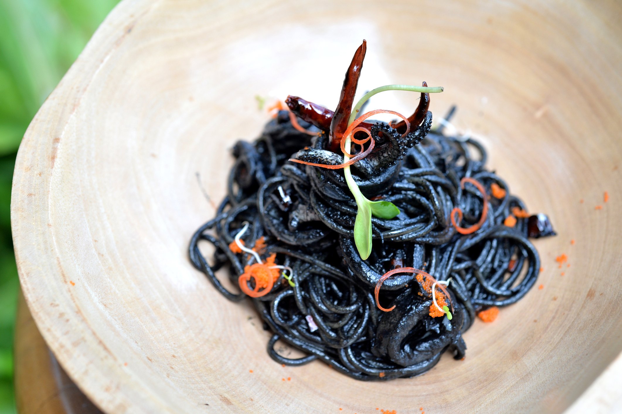 a plate of black spaghetti a plate of black spaghetti