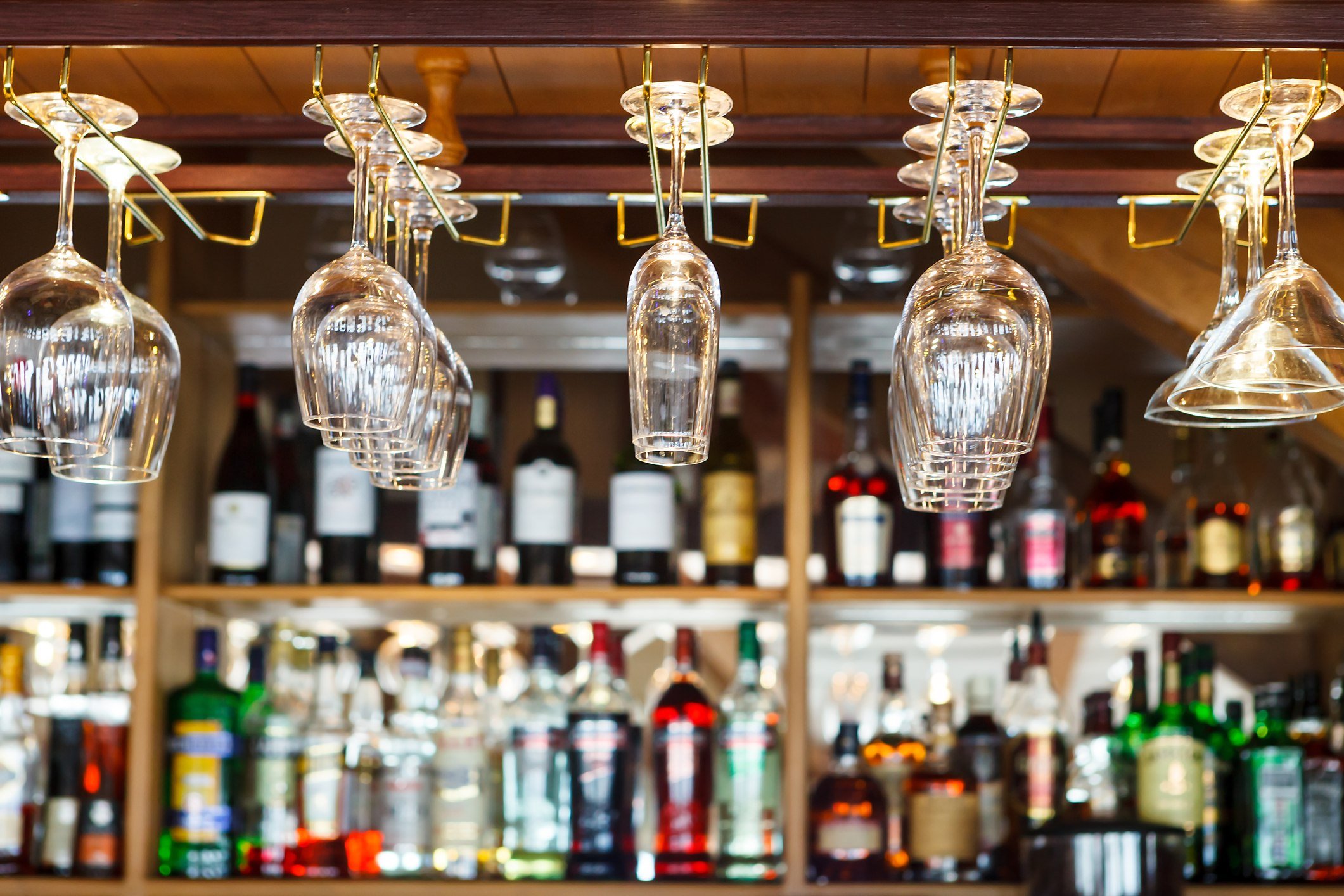 bar with glasses hanging