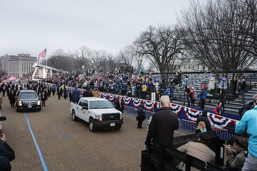 trump inauguration parade route with empty bleachers
