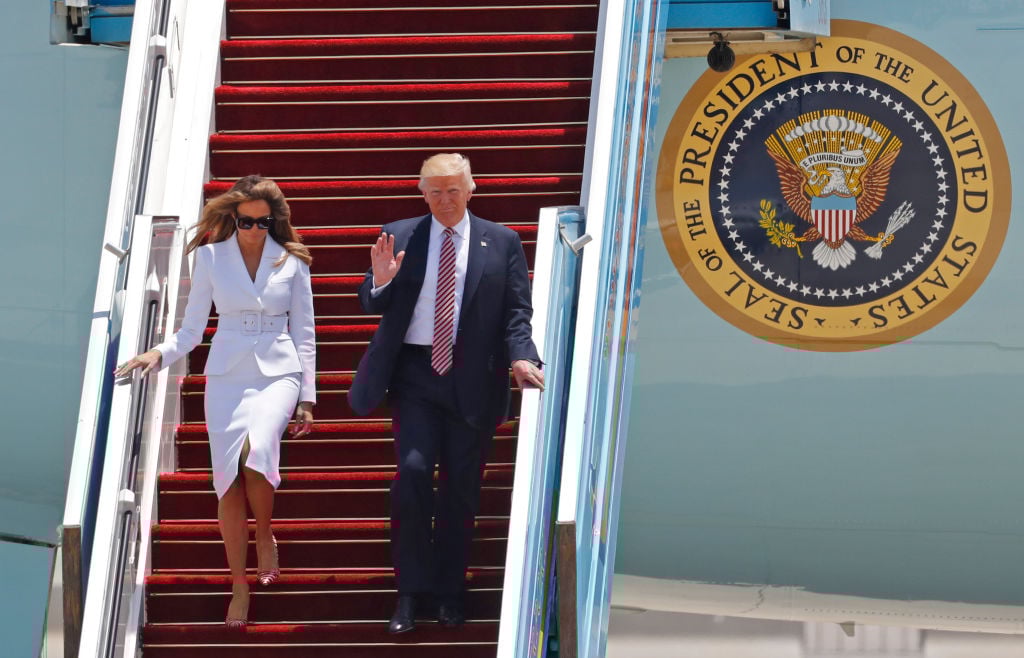 US President Donald Trump and First Lady Melania Trump disembark Air Force One upon their arrival at Ben Gurion International Airport in Tel Aviv on May 22, 2017, as part of his first trip overseas US President Donald Trump and First Lady Melania Trump disembark Air Force One upon their arrival at Ben Gurion International Airport in Tel Aviv on May 22, 2017, as part of his first trip overseas
