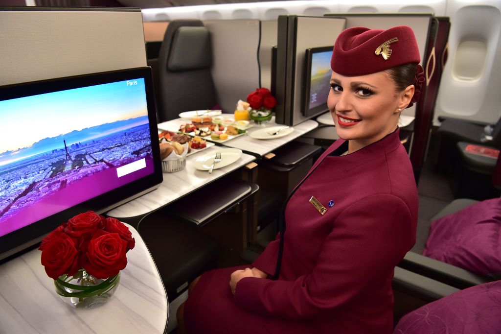 An air hostess flight attendant