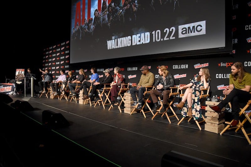 The cast of The Walking Dead speak onstage during the Comic Con The Walking Dead panel at The Theater at Madison Square Garden on October 7, 2017 in New York City. The cast of The Walking Dead speak onstage during the Comic Con The Walking Dead panel at The Theater at Madison Square Garden on October 7, 2017 in New York City.