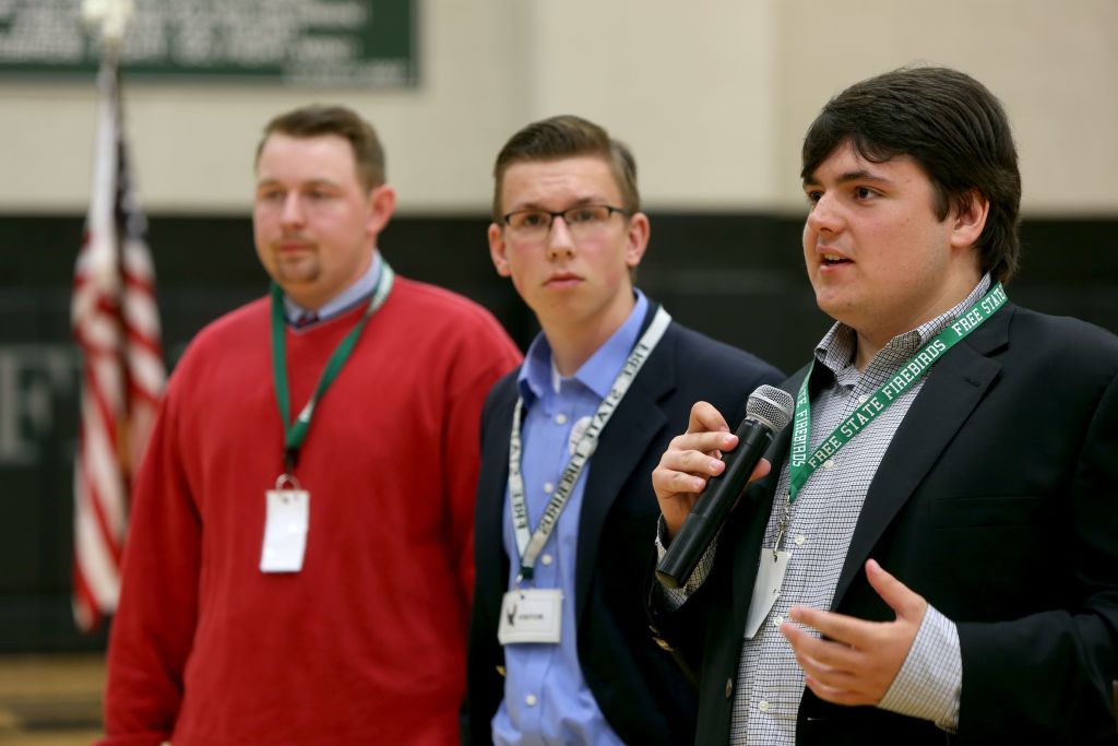 Jack Bergeson, 16, of Wichita, Kansas speaks during a forum with some of the teenage candidates for Kansas Governor.