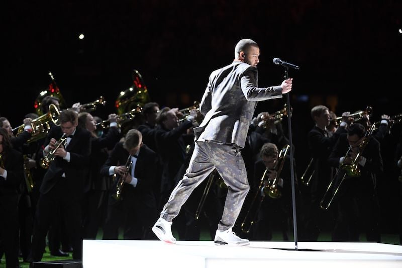 Singer Justin Timberlake performs during the Pepsi Super Bowl LII Halftime Show at US Bank Stadium in Minneapolis, Minnesota, on February 4, 2018. / AFP PHOTO / TIMOTHY A. CLARY (Photo credit should read TIMOTHY A. CLARY/AFP/Getty Images) Singer Justin Timberlake performs during the Pepsi Super Bowl LII Halftime Show at US Bank Stadium in Minneapolis, Minnesota, on February 4, 2018. / AFP PHOTO / TIMOTHY A. CLARY (Photo credit should read TIMOTHY A. CLARY/AFP/Getty Images)