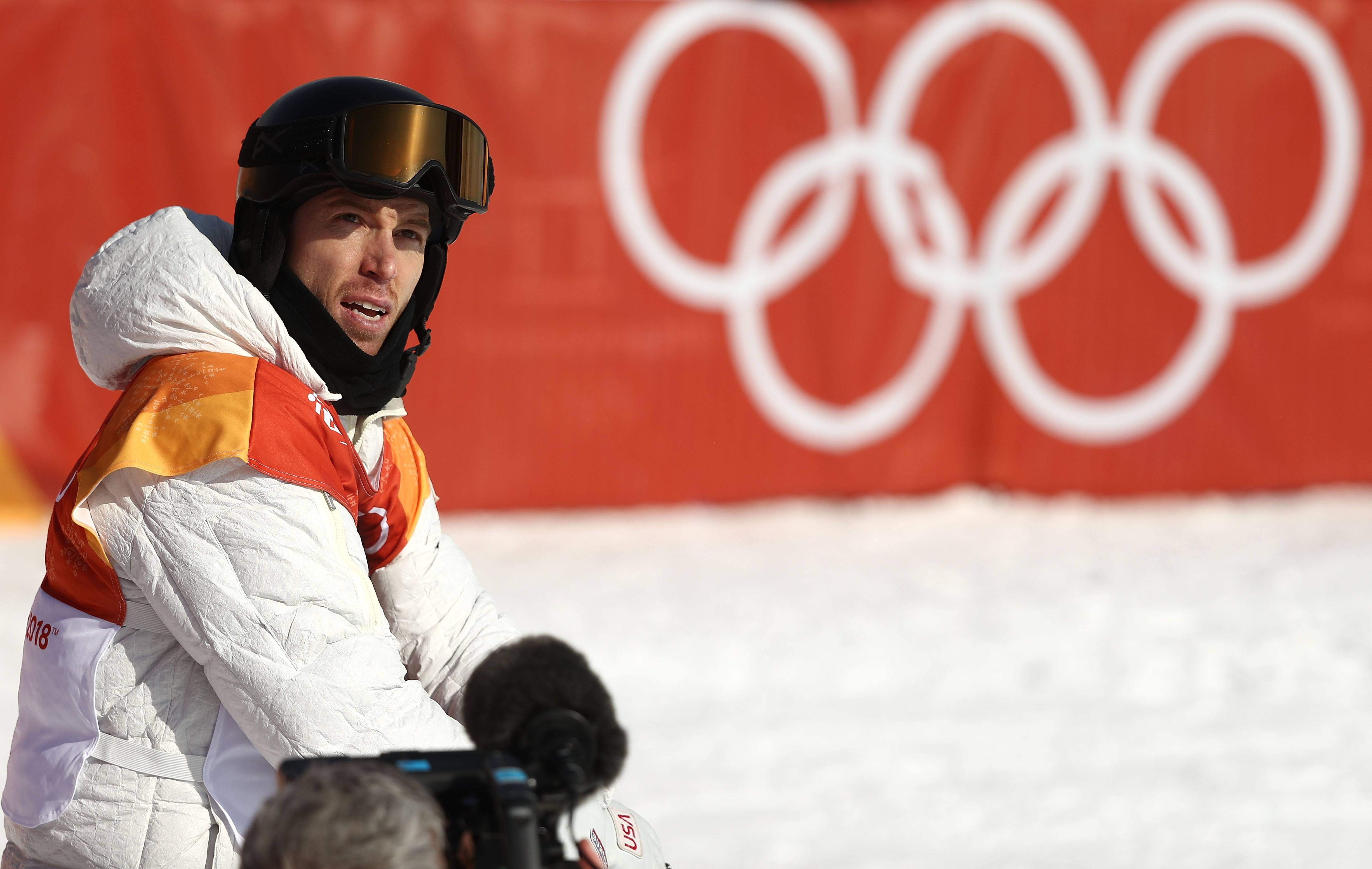 Shaun White of the United States reacts after his run during the Snowboard Men's Halfpipe Qualification on day four