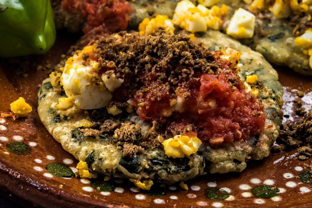 "Gorditas de Chaya" - thick maize pancakes with sauteed greens with Chaya leaves
