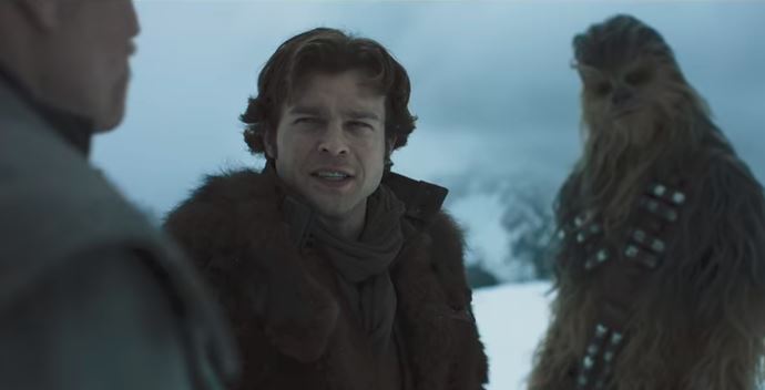 Alden Ehrenreich as Han Solo and Chewbacca in Solo: A Star Wars Story