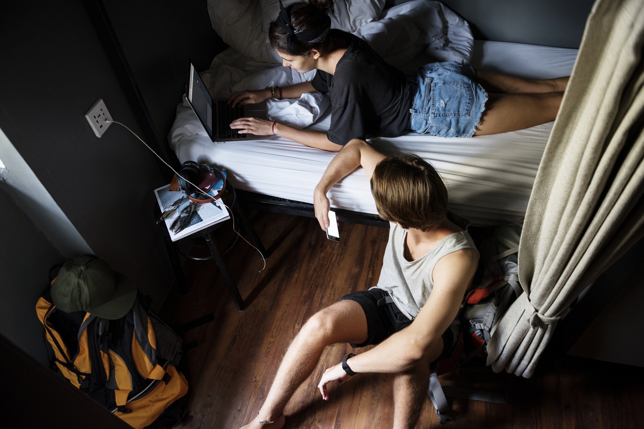 Young backpacker at hostel