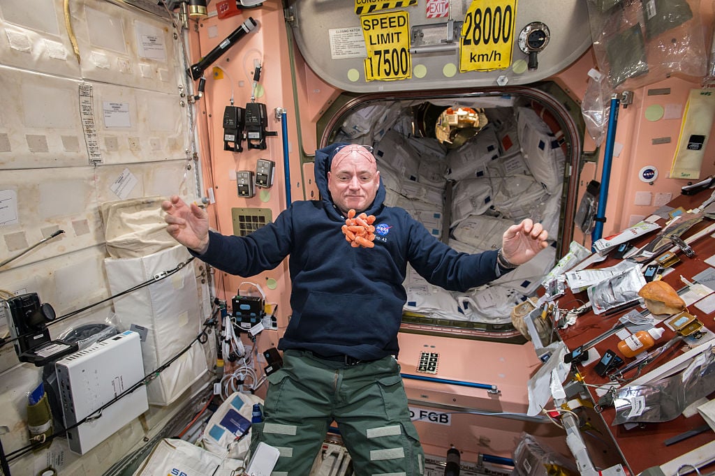 Snack time on the International Space Station