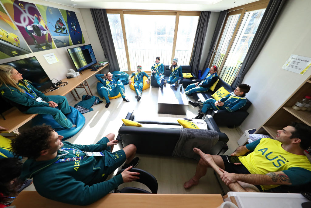 Olympic athletes together at the Pyeongchang olympic village