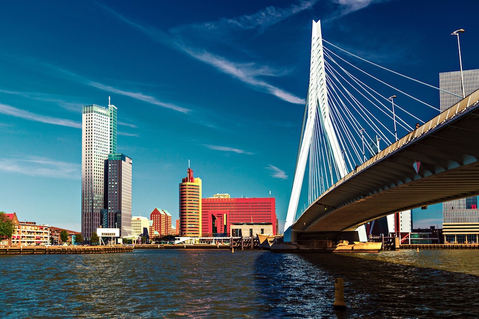 Lomograph view on Erasmus Bridge in Rotterdam