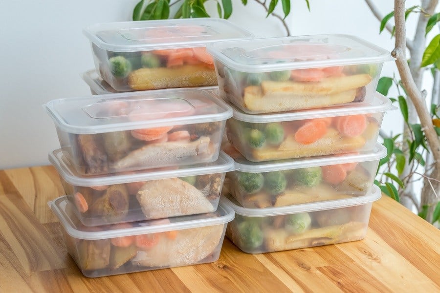 Stack of dinners in containers for later use. Stack of dinners in containers for later use.