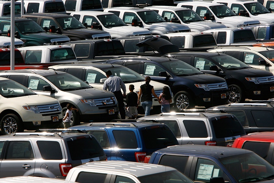 New Ford vehicles stand ready for buyers at the Sunrise Ford dealership