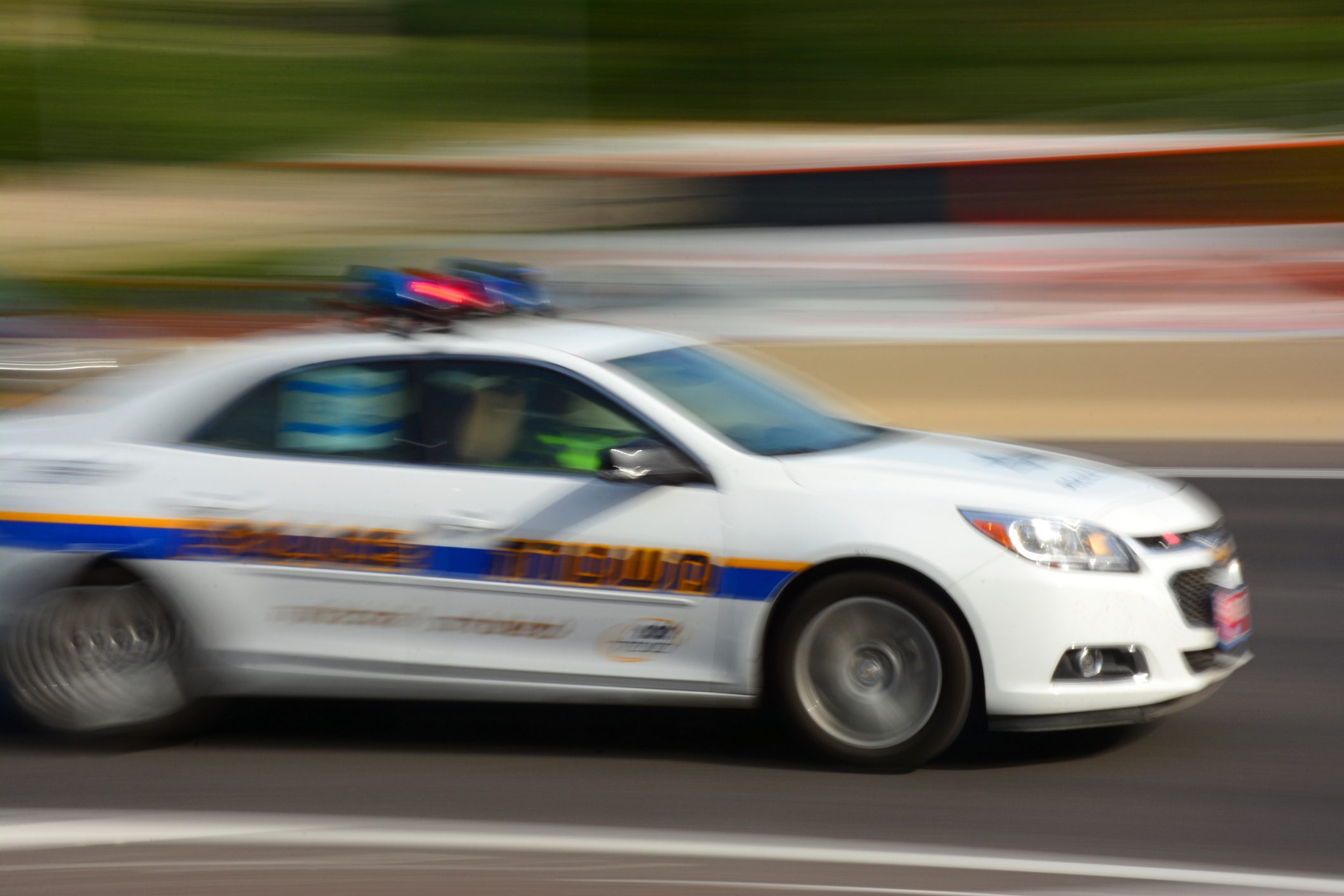 Police car in motion