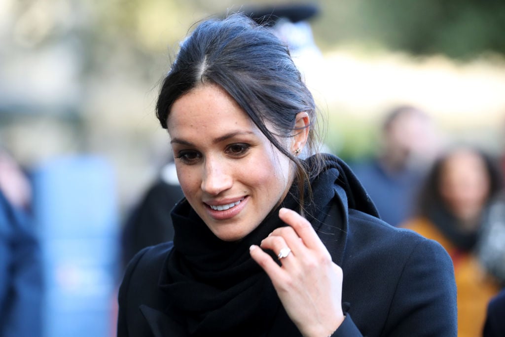 Meghan Markle arrives to a walkabout at Cardiff Castle.