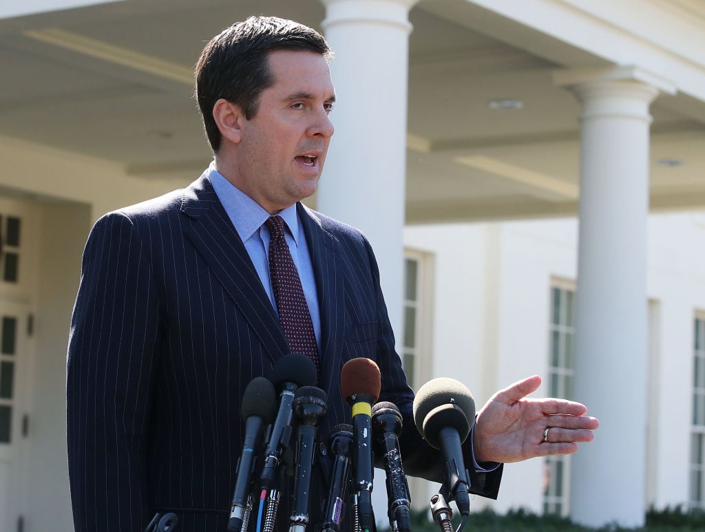 Chairman Devin Nunes speaks to reporters after a meeting at the White House