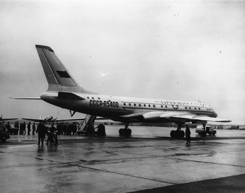 A Russian Tupolev TU-104 jet liner, the first Soviet civil jet