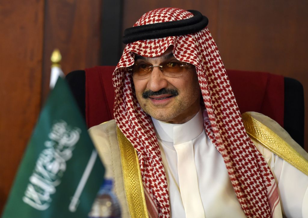 Saudi Arabian royal Al-Waleed Bin Talal bin Abdulaziz al Saud looks on during a meeting with Sri Lankan Foreign Minister Ravi Karunanayake in Colombo