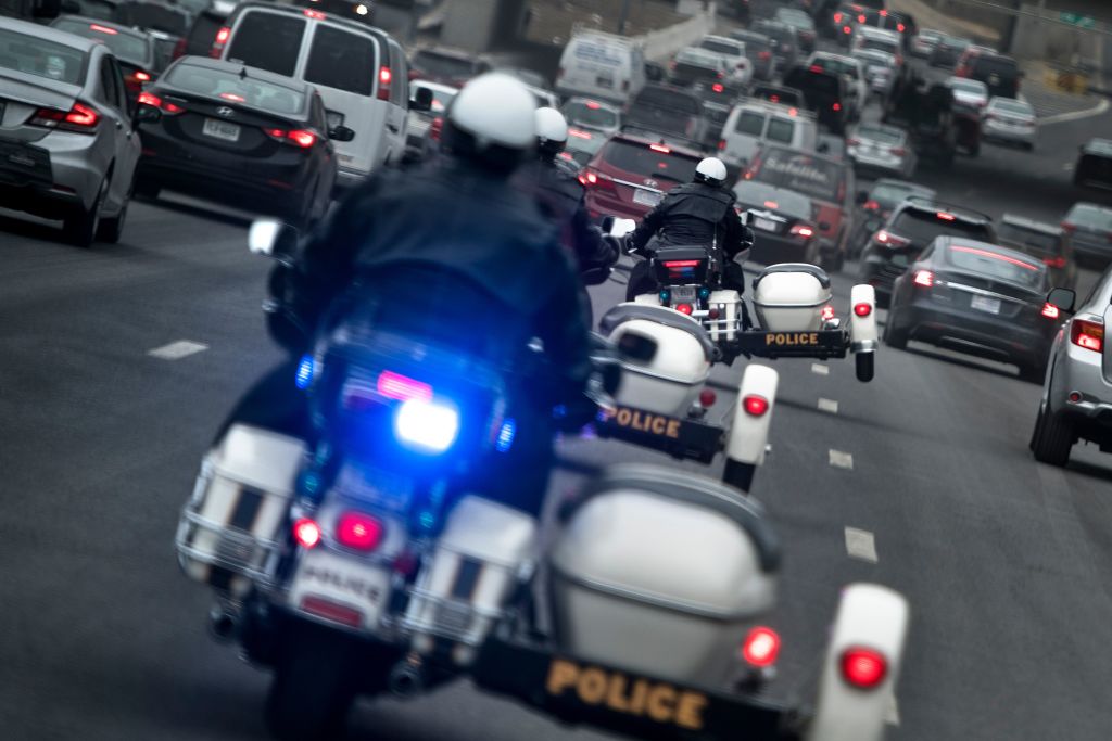 Secret Service uniformed division motorcycles make their way
