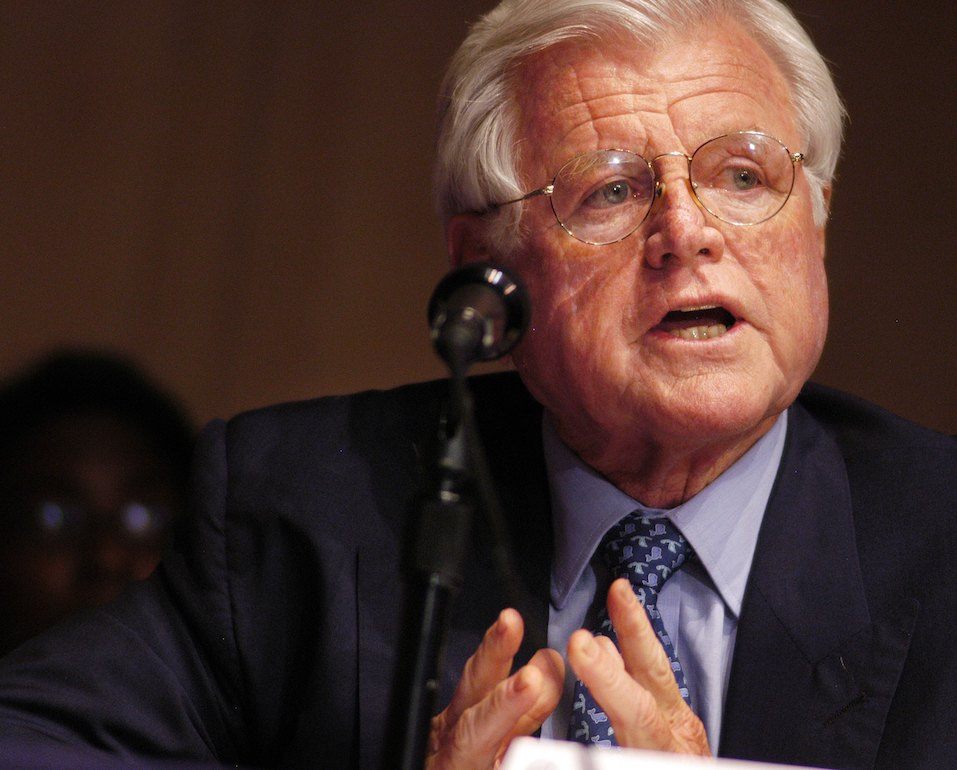 Senator Ted Kennedy speaks during a Senate Hearing on Illegal Immigration at the National Constitution Center