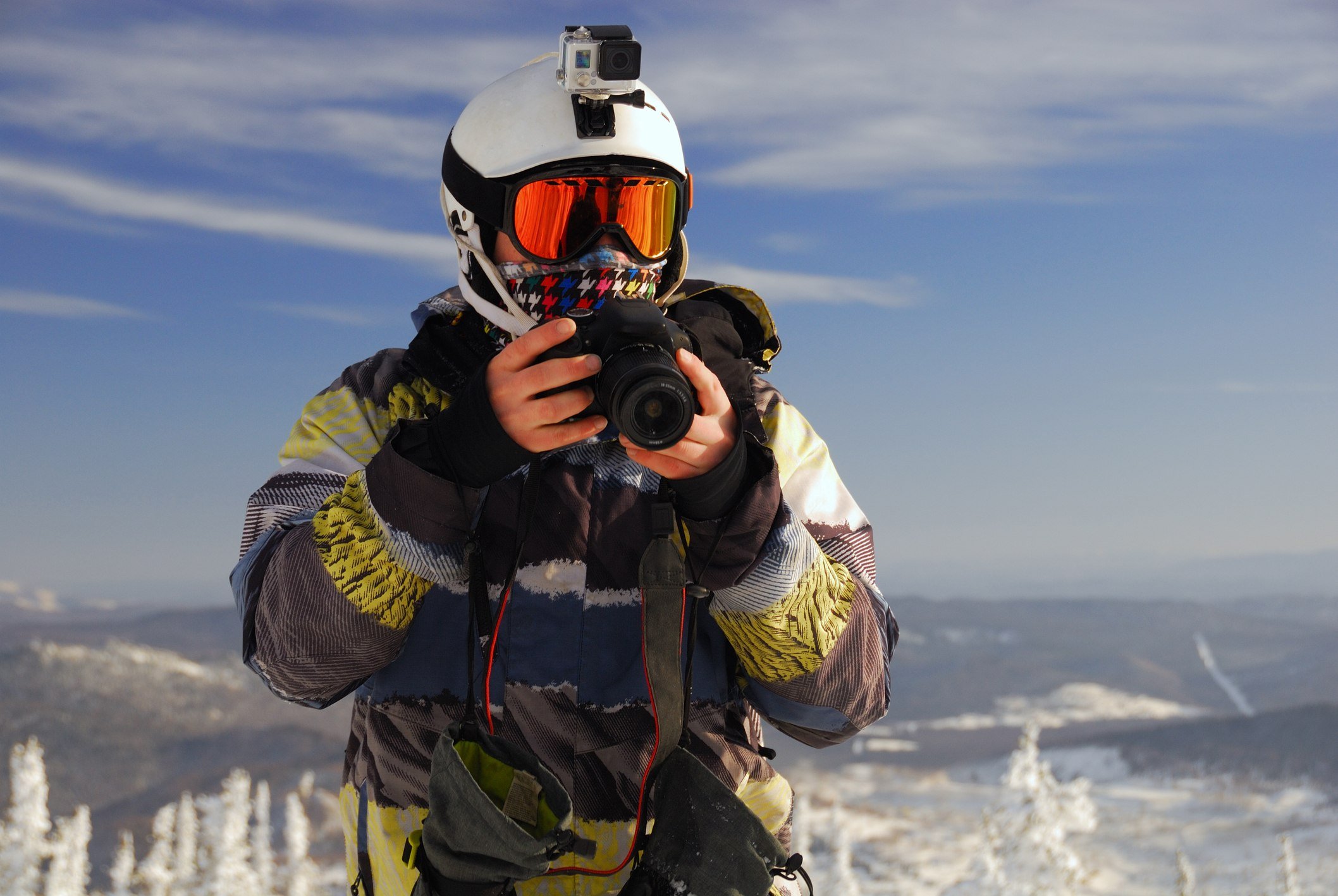 Snowboarder with camera
