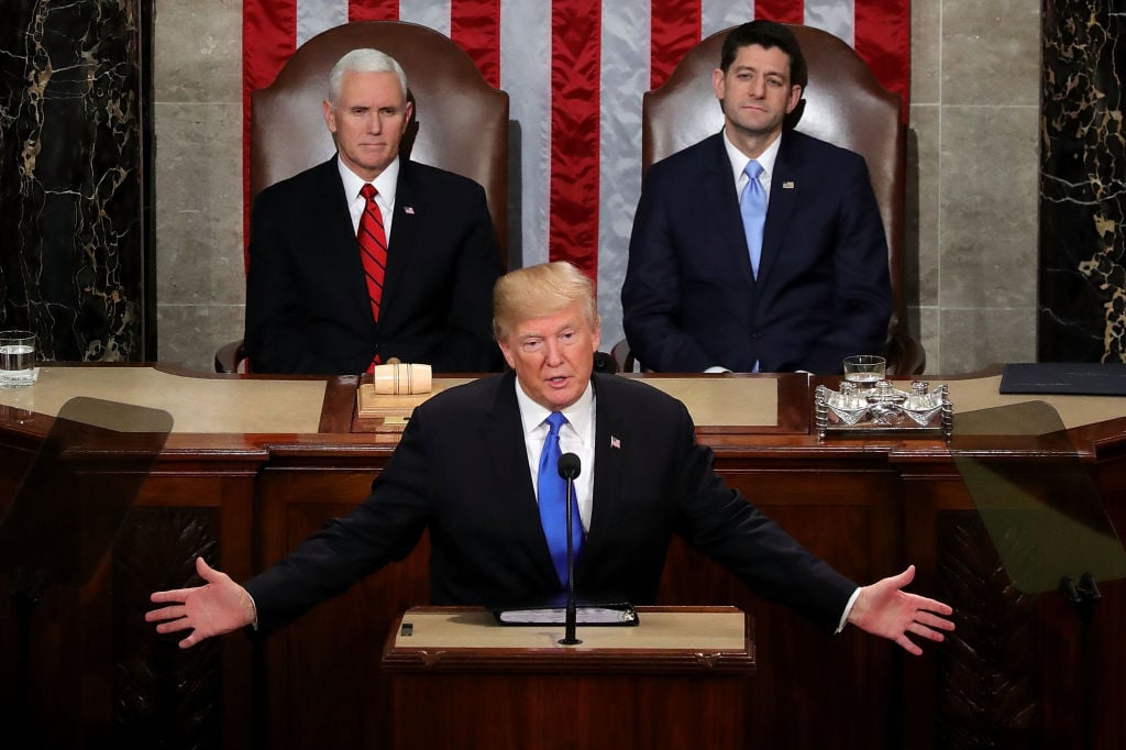 President Trump Addresses The Nation In His First State Of The Union Address To Joint Session Of Congress
