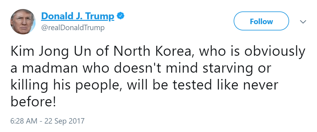 Trump tweet killing people kim jong un