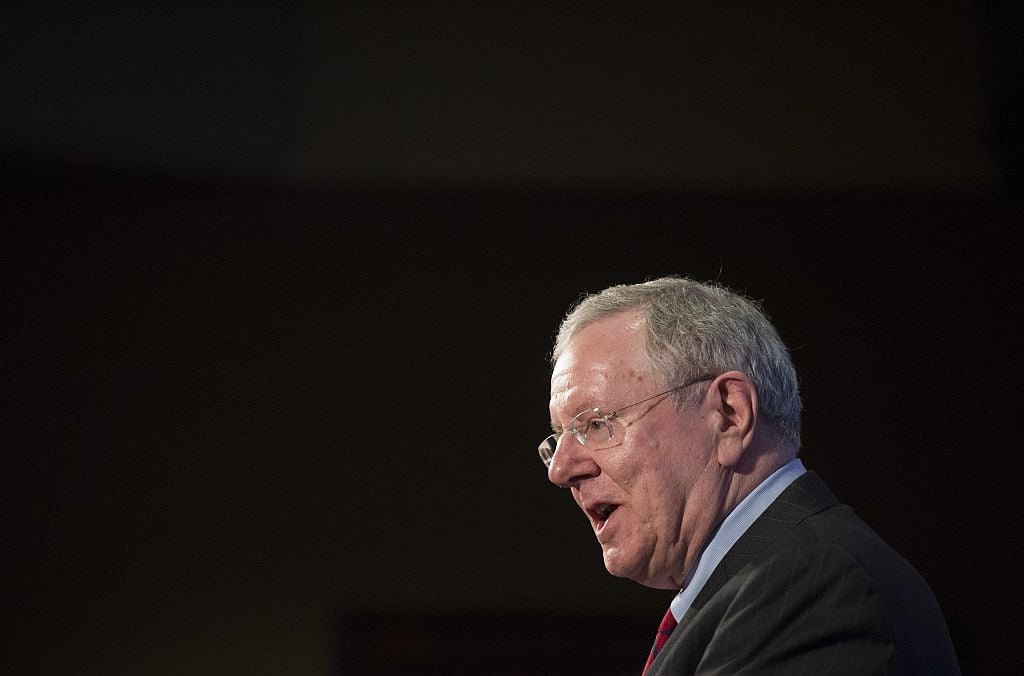Steve Forbes speaks about the flat tax during a discussion at the Heritage Foundation
