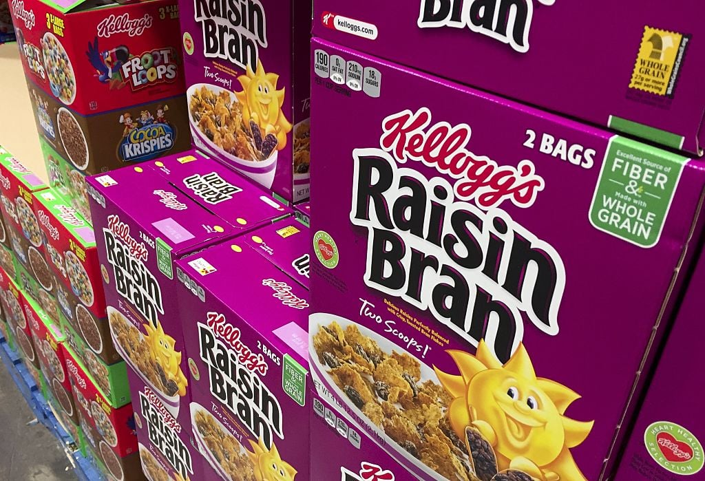 Boxes of Kellogg's cereals including Froot Loops, Cocoa Krispies and Raisin Bran are seen at a store in Arlington