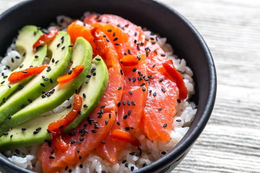 White rice with salmon