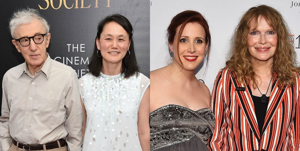 Collage of Woody Allen, Soon-Yi and Dylan and Mia Farrow.