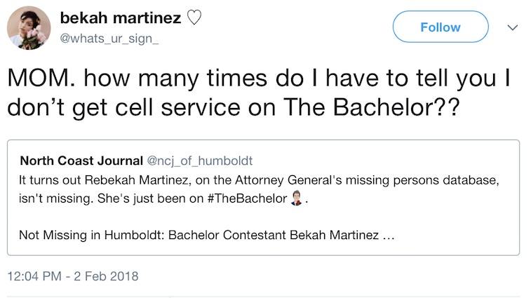 a screenshot of Bekah Martinez's tweet a screenshot of Bekah Martinez's tweet