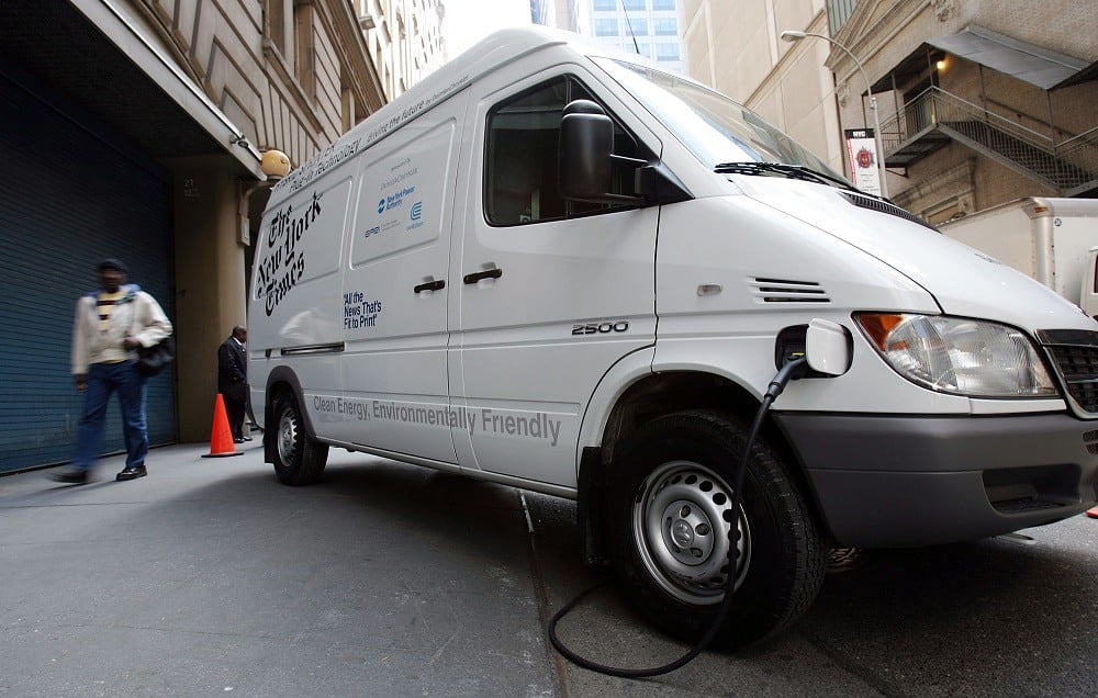 A New York Times Dodge Sprinter plug-in hybrid electric vehicle