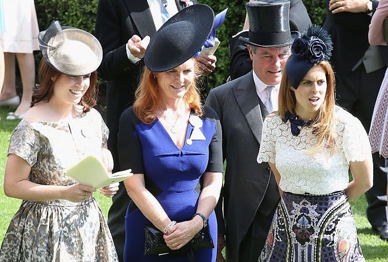 Princess Eugenie, Duchess Sarah Ferguson, Prince Andrew, and Princess Beatrice on day 4 of Royal Ascot at Ascot Racecourse on June 19, 2015 in Ascot, England.