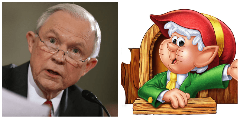 A composite image of Jeff Sessions and the Keebler elf