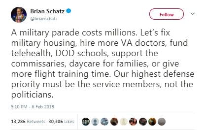 brian schatz military parade tweet