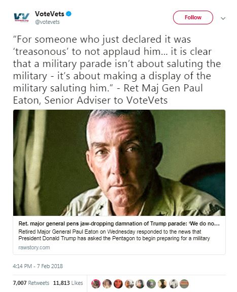 vote vets military parade tweet