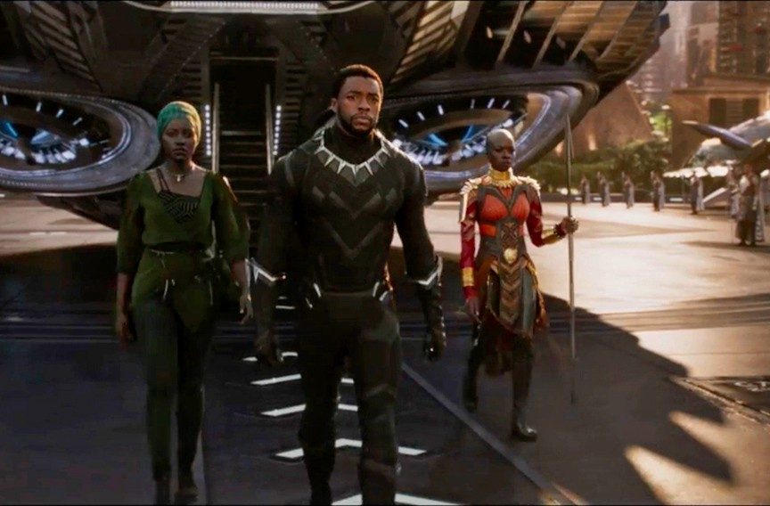 Nakia, T'Challa, and Okoye in Black Panther