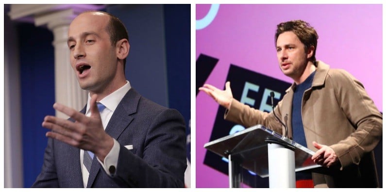 A composite image of Stephen Miller and Zach Braff