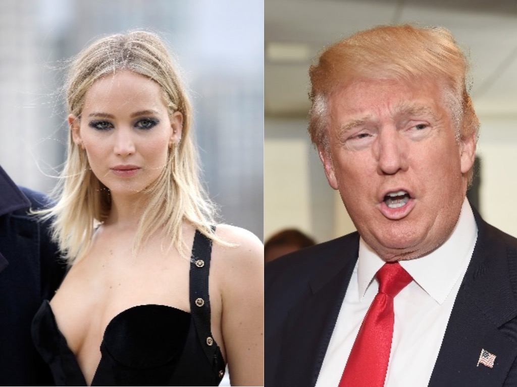 A collage of Jennifer Lawrence and Donald trump A collage of Jennifer Lawrence and Donald trump