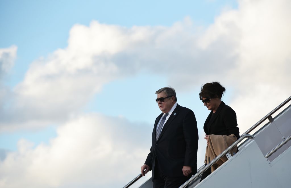 Viktor and Amalija Knavs stepped off Air Force One upon arrival at Palm Beach International Airport