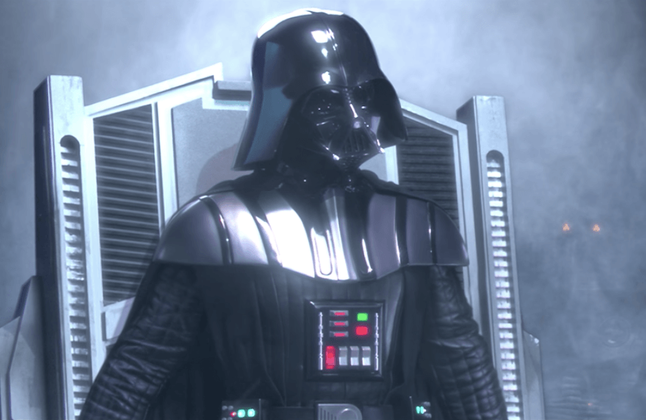 Darth Vader siting on a silver throne. Darth Vader siting on a silver throne.