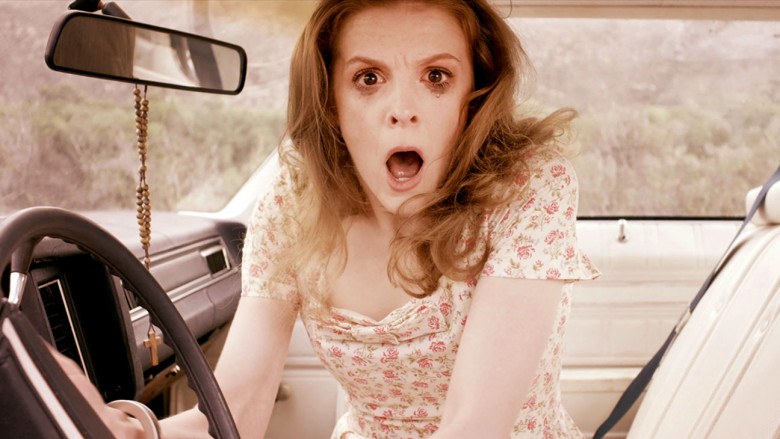 A woman screams in a car A woman screams in a car