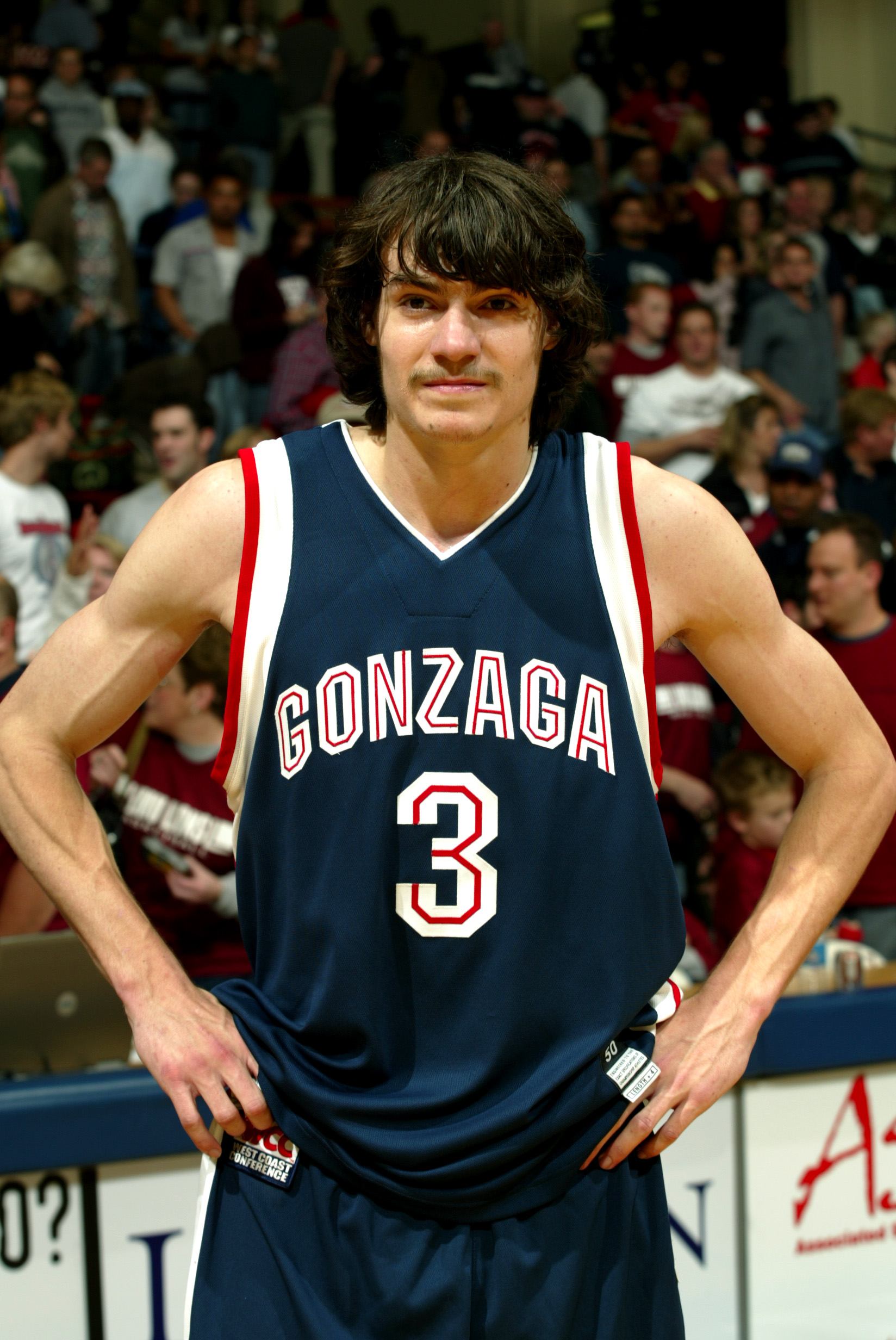 Adam Morrison #3 of the Gonzaga Bulldogs looks on as he waits to be interviewed on ABC
