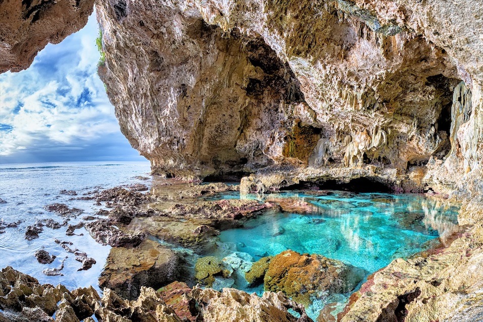 Limestone cave and saltwater pool on a coral reef, Avaiki, Niue