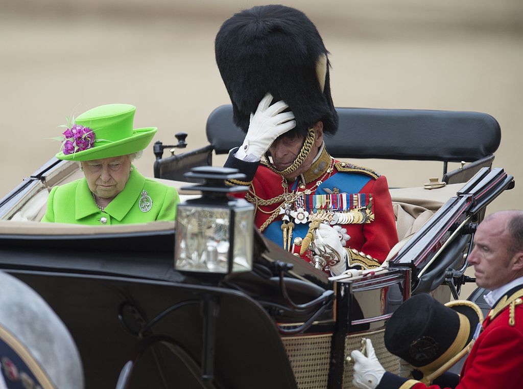Britain's Queen Elizabeth II and Britain's Prince Philip, Duke of Edinburgh prepare to leave Horse Guards Parade