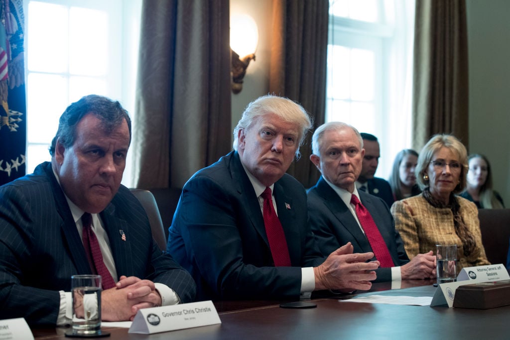 U.S. President Donald Trump (2nd L), New Jersey Gov. Chris Christie (L),