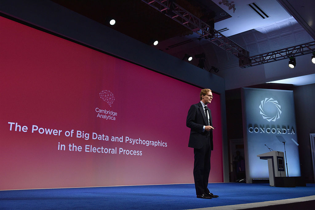 Cambridge Analytica's Alexander Nix giving a speech