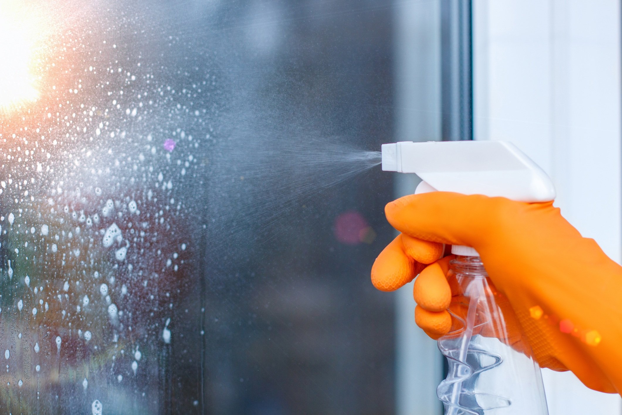 Cleaning glass or shower with a spray bottle