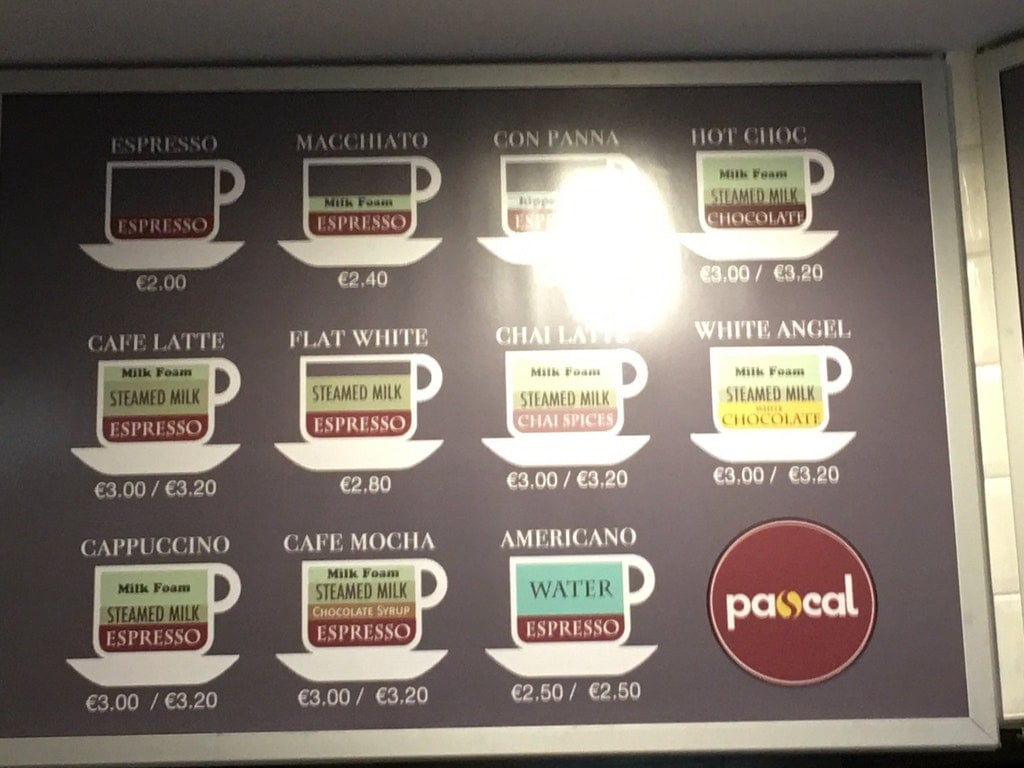 Coffee menu
